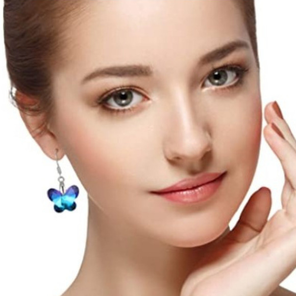 Butterfly Earrings Dangle Crystal Cut Earrings Butterflies Silver Translucent - Picture 7 of 8